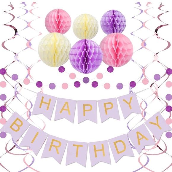 Happy Birthday Party Decorations(purple & pink) - Picture 1 of 7